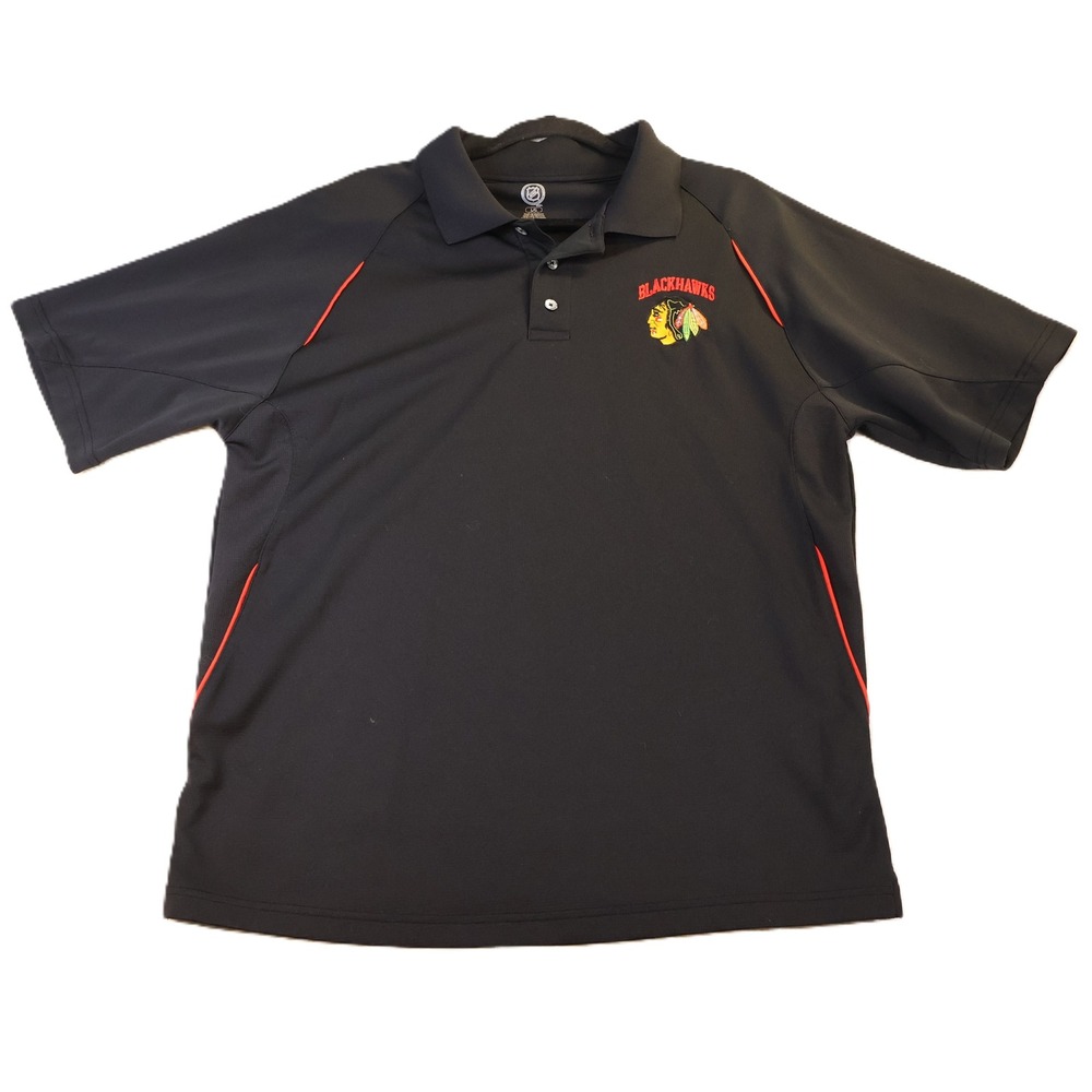 NHL Mens Large Polo Shirt Black Chicago Blackhawks Embroidered Performance Logo